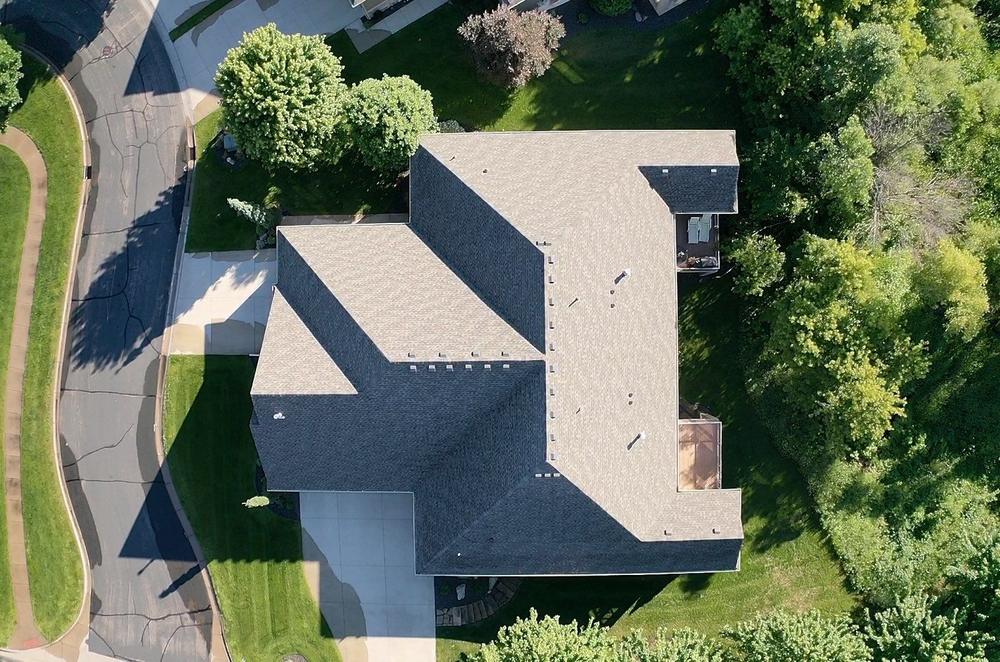 Top-down view of a completed roof