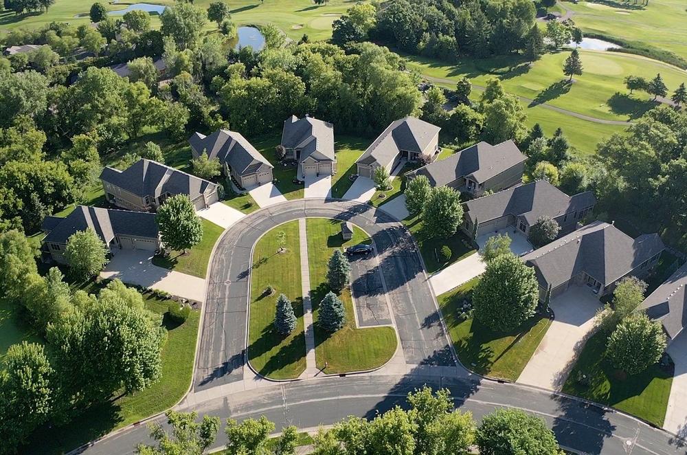 Cul-de-sac loop with completed roofs